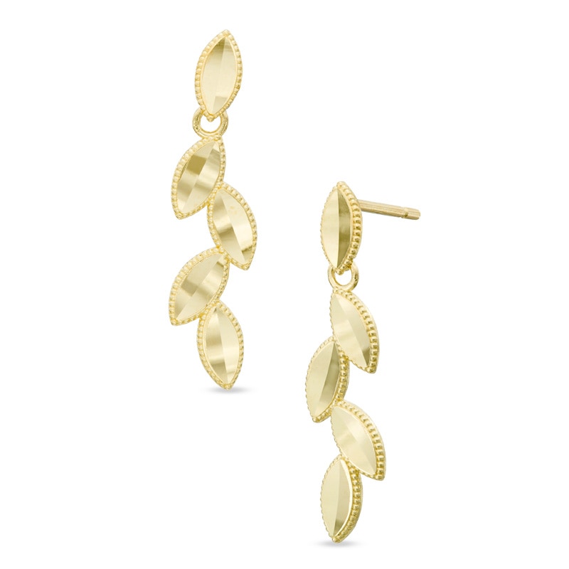 10K Gold Diamond-Cut Leaf Drop Earrings