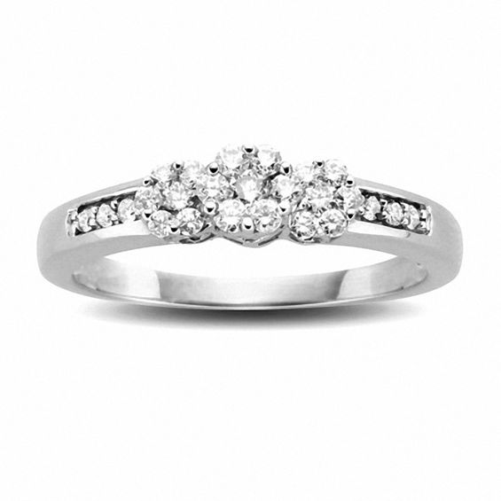 0.20 CT. T.W. Diamond Triple Flower Ring in 10K White Gold