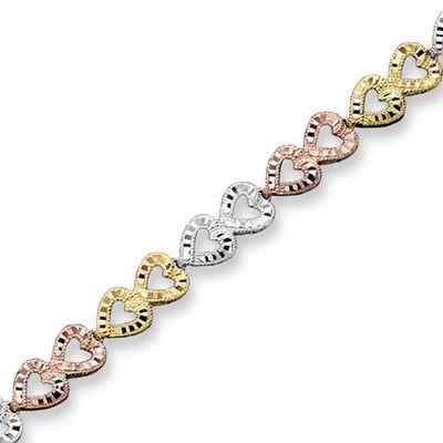 10K Tri-Colour Gold Heart Bracelet