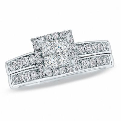 CT. T.W. Princess-Cut Quad Diamond Bridal Set in 14K White Gold