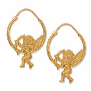 14K Gold Hoop with Cupid Earrings