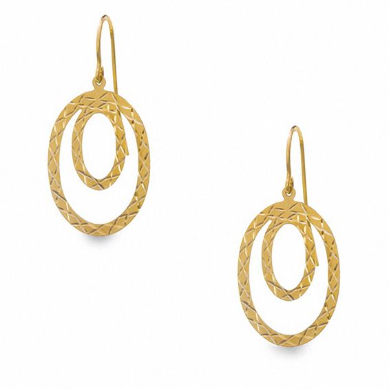 14K Gold Double Oval Dangle Drop Earrings