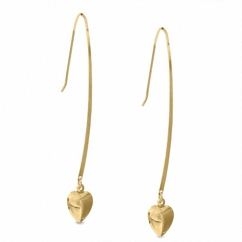 14K Gold Wire Heart Drop Earrings
