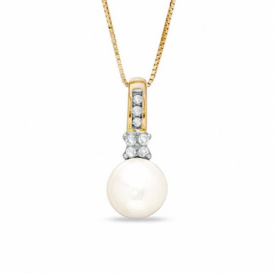 Freshwater Cultured Pearl and Diamond Accent Pendant in 10K Gold