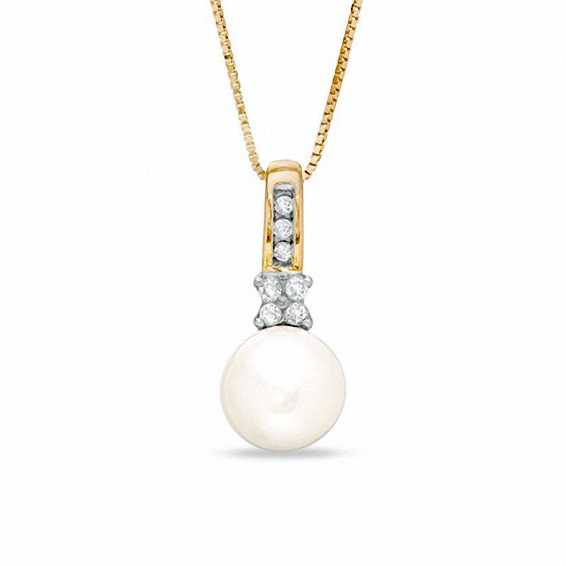 Freshwater Cultured Pearl and Diamond Accent Pendant in 10K Gold|Peoples Jewellers