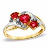 Thumbnail Image 0 of Heart-Shaped Lab-Created Ruby and Diamond Accent Three Heart Ring in 10K Two-Tone Gold