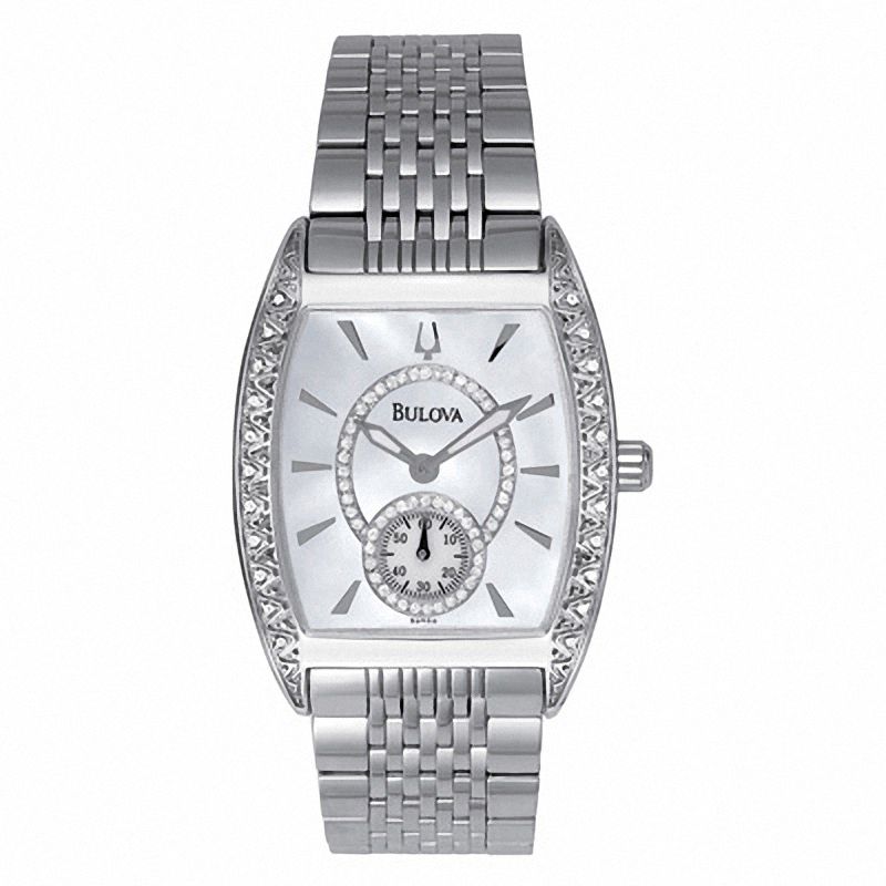 Ladies' Bulova Diamond Accent Watch with Tonneau Mother-of-Pearl Dial (Model: 96R50)|Peoples Jewellers