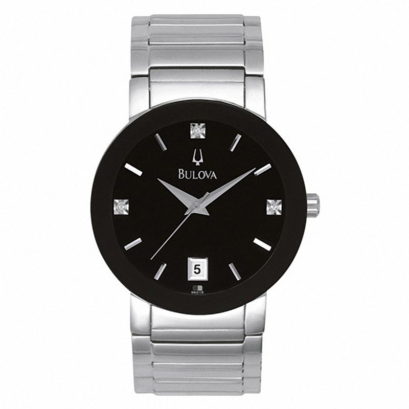 Men's Bulova Diamond Accent Watch with Black Dial (Model: 96D18)|Peoples Jewellers