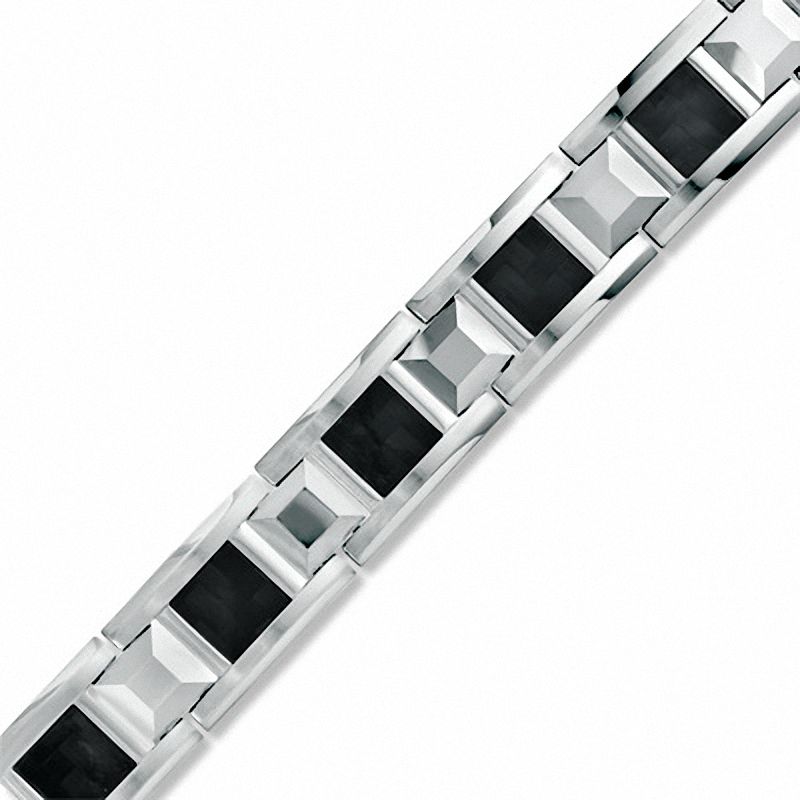 Men's Tungsten and Stainless Steel Bracelet with Black Carbon Fibre Accents