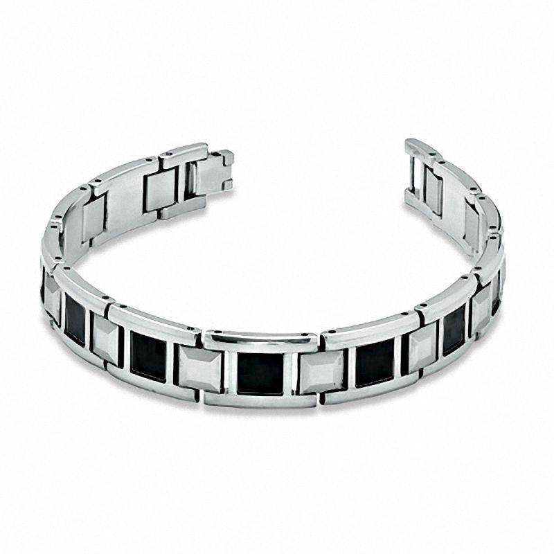 Men's Tungsten and Stainless Steel Bracelet with Black Carbon Fibre Accents