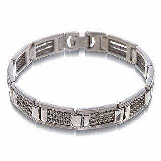 Men's Three-Row Cable Bracelet in Stainless Steel - 8.25"