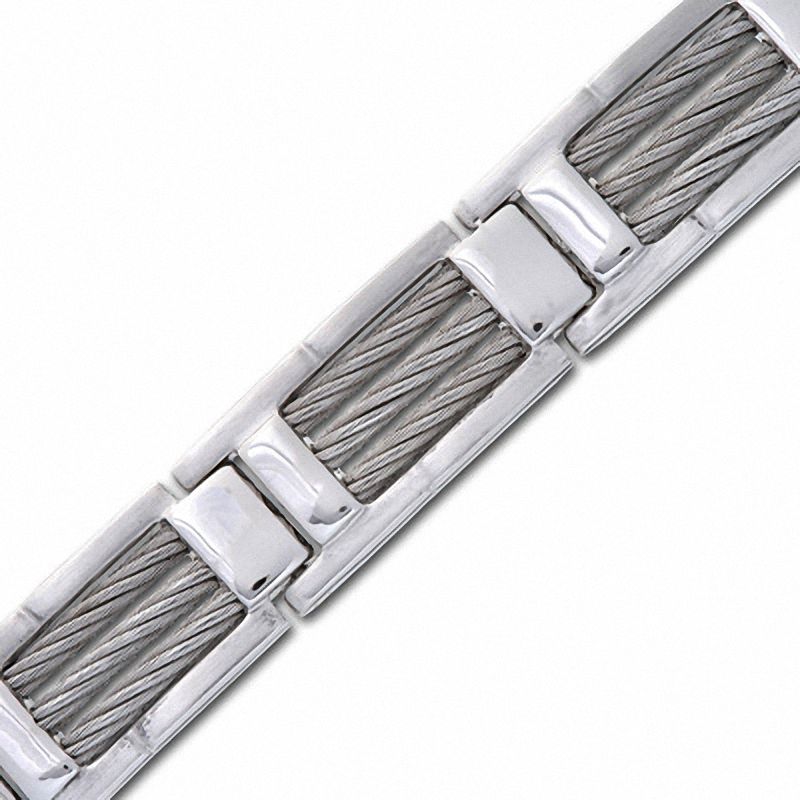 Men's Three-Row Cable Bracelet in Stainless Steel - 8.25"