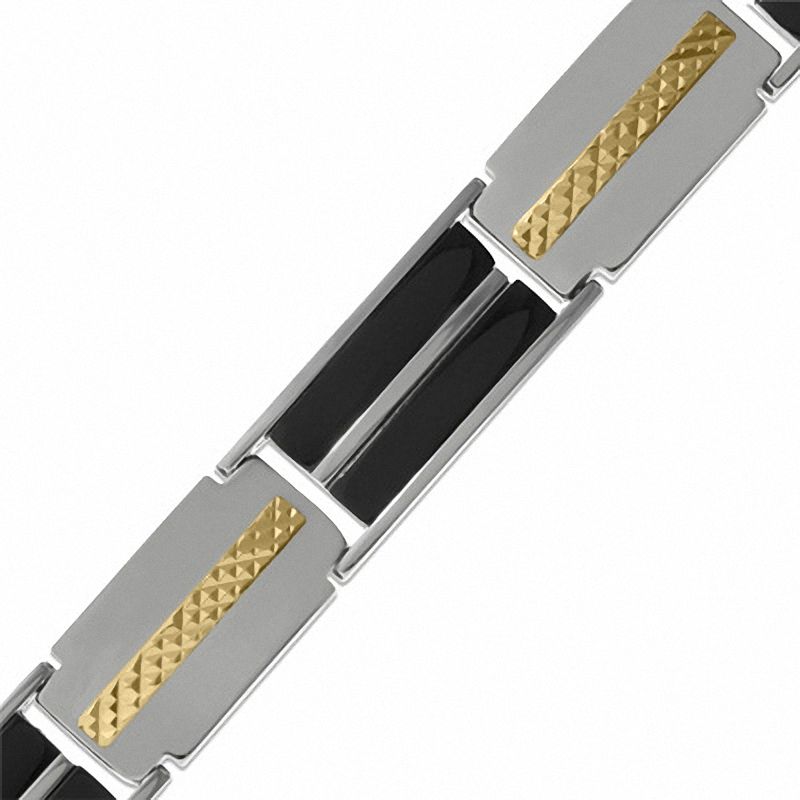 Men's Onyx Link Bracelet in Stainless Steel and 10K Gold