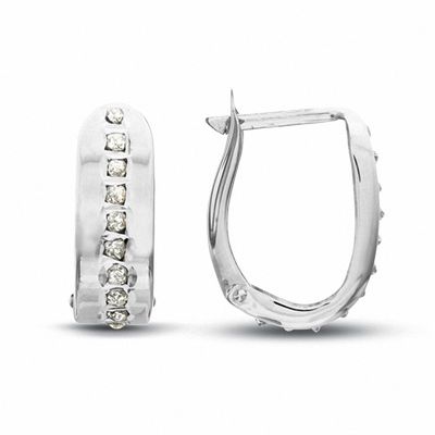 Diamond Fascination™ Small Oval Hoop Earrings in 14K White Gold