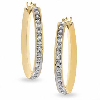 Diamond Fascination™ Triangle Tube Hoop Earrings in 14K Gold