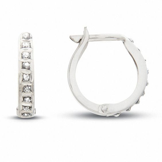 Diamond Fascination™ Petite Hoop Earrings in 14K White Gold