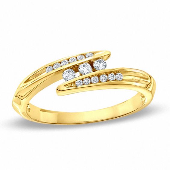 0.18 CT. T.W. Diamond Three Stone Bypass Ring in 10K Gold