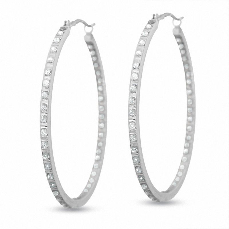 Main Image 1 of Diamond Fascination™ Inside/Out Hoop Earrings in 14K White Gold