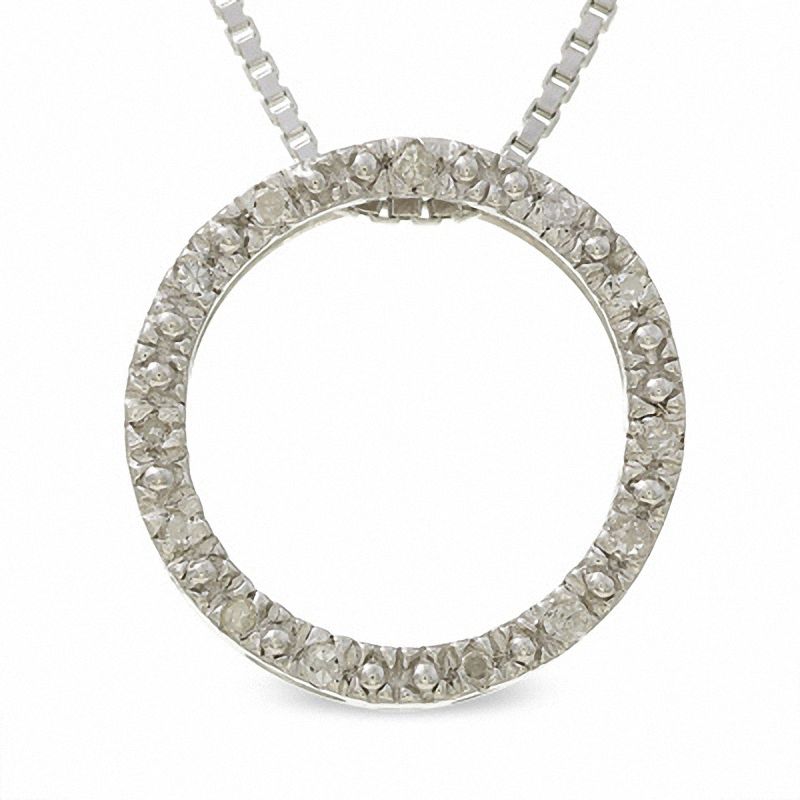 Main Image 1 of Circle Pendant with Diamond Accents in Sterling Silver