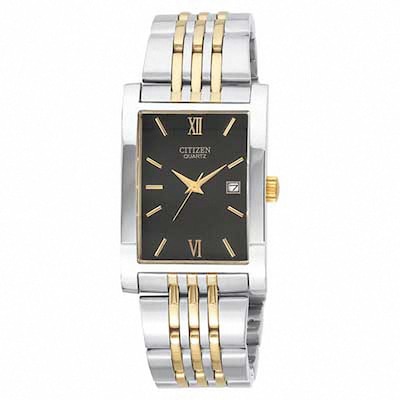 Men's Citizen Two-Tone Stainless Steel Watch with Rectangular Black Dial (Model: BH1374-51E)