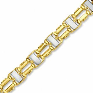 Men's Short Link Bracelet in Hollow 10K Two-Tone Gold - 9.0"