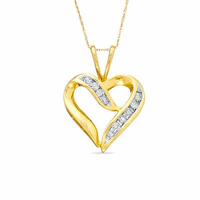 0.50 CT. T.W. Diamond Channel Crossover Heart Pendant in 10K Gold