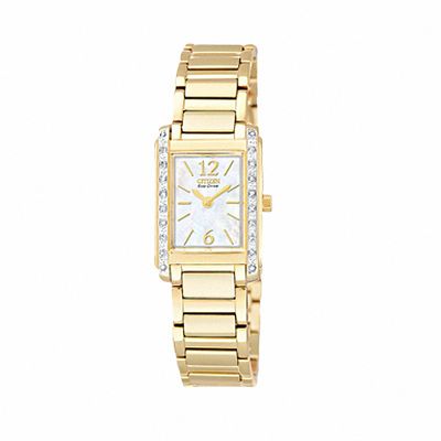 Ladies' Citizen Eco-Drive Gold-Tone Bracelet Watch with Diamond Bezel (Model: EW9462-52D)