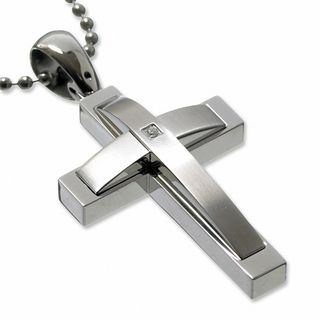 Simmons Jewellery Co. Men's Stainless Steel Cross Pendant with Diamond Accent