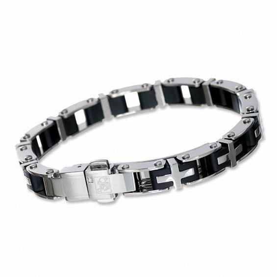 Simmons Jewelry Co. Men's Stainless Steel Cross Link Bracelet with ...