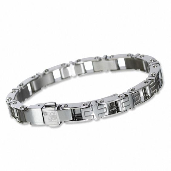 Simmons Jewelry Co. Men's Stainless Steel Cross Pattern Bracelet with Diamond Accent