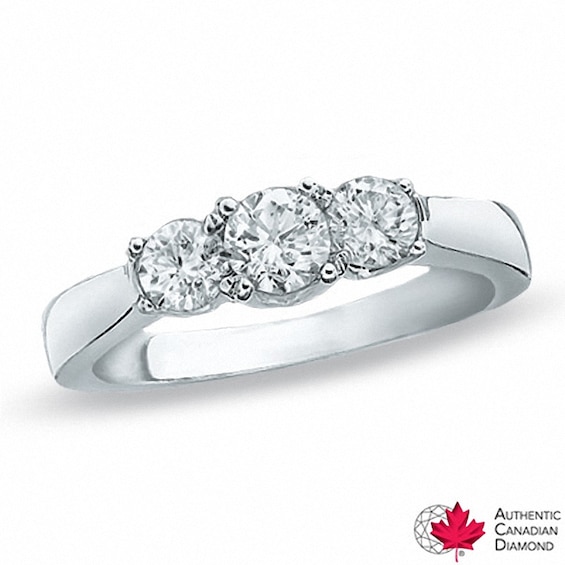 Celebration Canadian Lux® 1.50 CT. T.W. Certified Diamond Three Stone Ring in 18K White Gold (I/SI2)