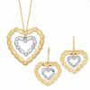 10K Two-Tone Gold Double Heart Pendant and Earrings Set