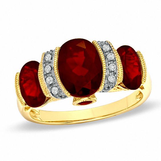 Oval Garnet and Diamond Ring in 10K Gold