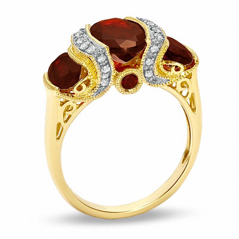 Oval Garnet and Diamond Ring in 10K Gold|Peoples Jewellers