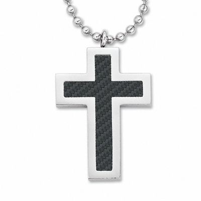 Men's Stainless Steel Cross Pendant with Carbon Fibre Accents