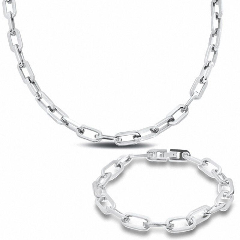 Men's Stainless Steel Square Link Chain Necklace and Bracelet Set