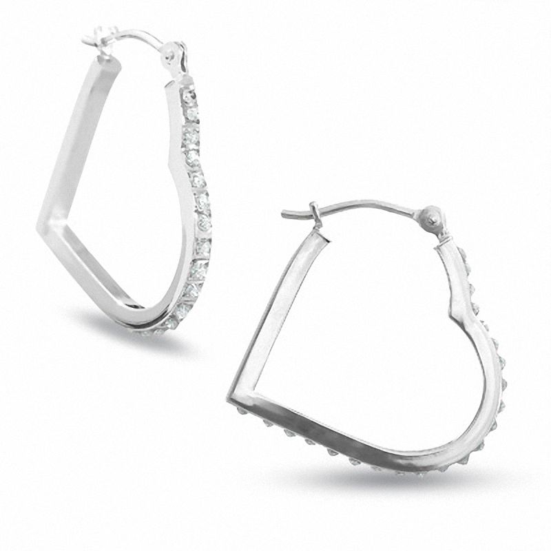 Diamond Fascination™ Small Heart Hoop Earrings in 14K White Gold|Peoples Jewellers