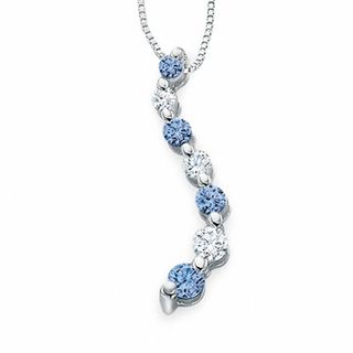 Journey Lab-Created Ceylon Sapphire and White Sapphire Curve Pendant in 10K White Gold