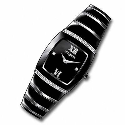 Ladies' Wittnauer Diamond Accent Two-Tone Ceramic Watch with Square Black Dial (Model: 12R32)