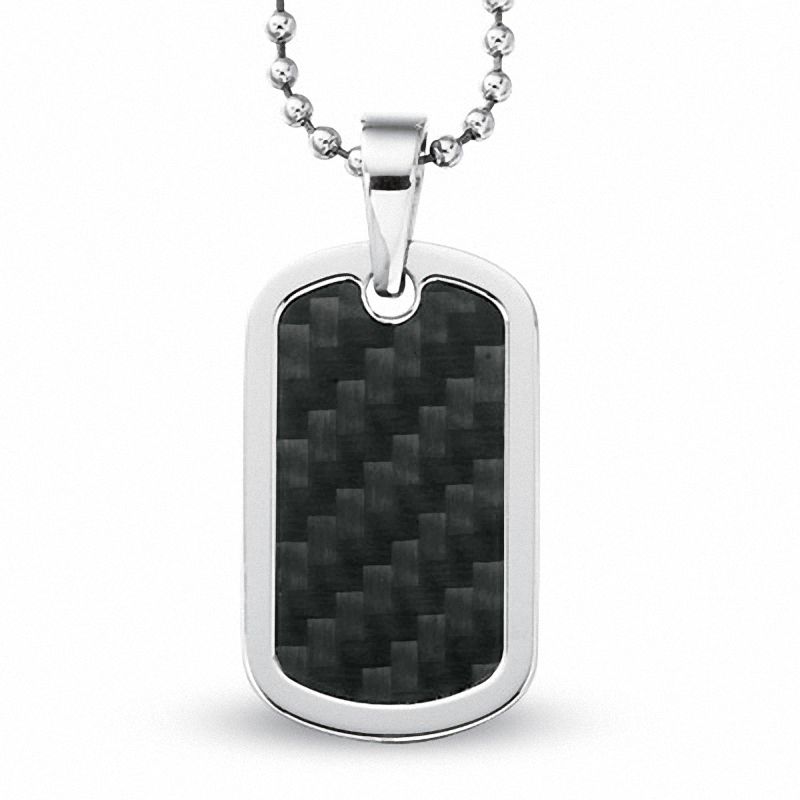 Men's Stainless Steel Dog Tag Pendant with Black Carbon Fibre Accents