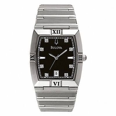 Bulova Men's Diamond Accent Watch with Black Tonneau Dial (Model: 96D001)