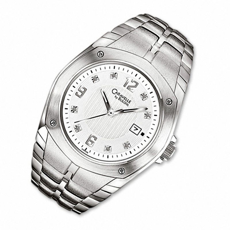 Men's Caravelle Stainless Steel Bracelet Watch with Diamond Markers (Model: 43D005)
