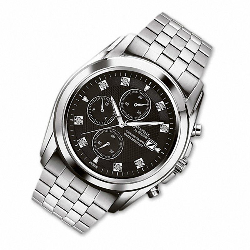 Men's Caravelle Chronograph Stainless Steel Bracelet Watch with Diamond Markers (Model: 43D006)