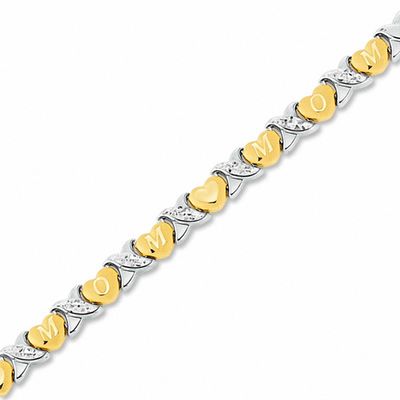 "MOM" Heart and "X" Stampato Bracelet in 10K Two-Tone Gold - 7.25"