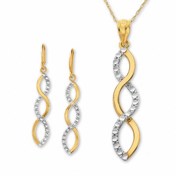 10K Two-Tone Gold Twine Pendant and Earrings Set