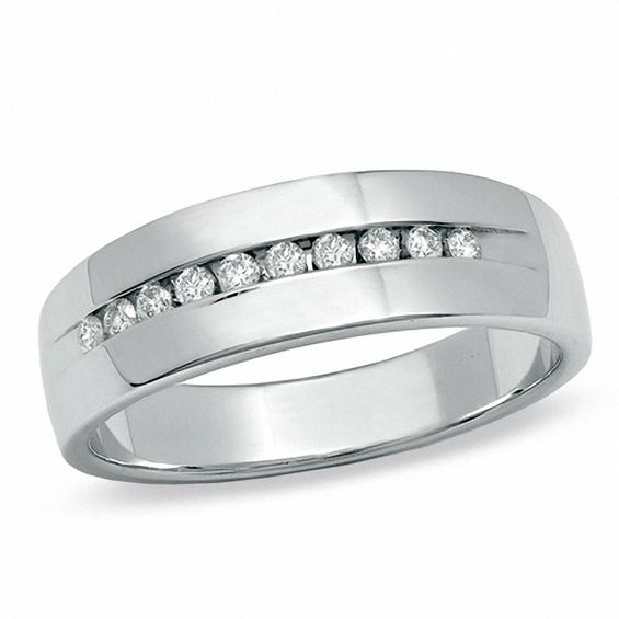 Men's CT. T.W. Channel Set Diamond Wedding Band in 14K White Gold