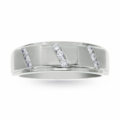 Men's 0.25 CT. T.W. 9-Stone Diamond Wedding Band in 14K White Gold