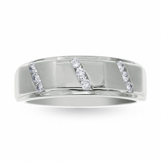 Men's 0.25 CT. T.W. 9-Stone Diamond Wedding Band in 14K White Gold