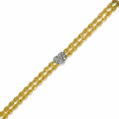 10K Two-Tone Gold Diamond-Cut Double Rope Heart Anklet