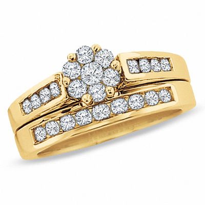 CT. T.W. Composite Diamond Flower Bridal Set in 14K Gold